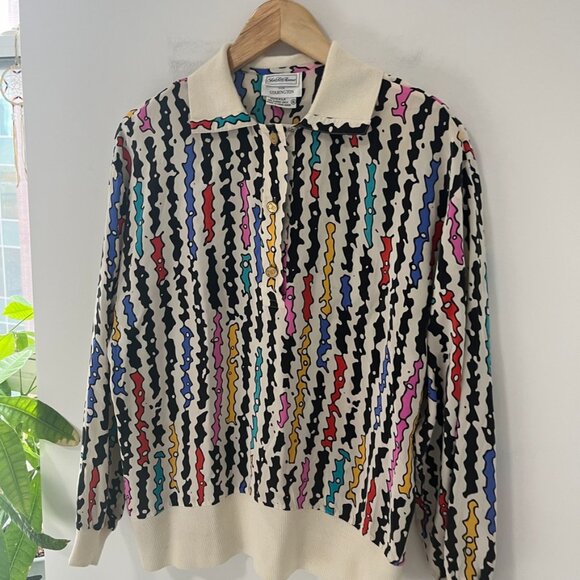 Starington for Saks Fifth Avenue VINTAGE Silk Abstract Print Blouse Size 6 - Picture 2 of 4